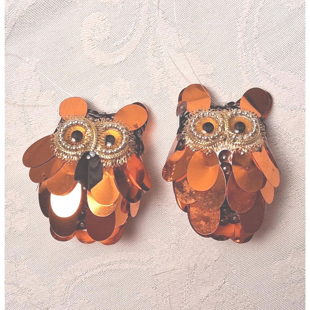 Vintage Spangled Owl Halloween Christmas Ornaments